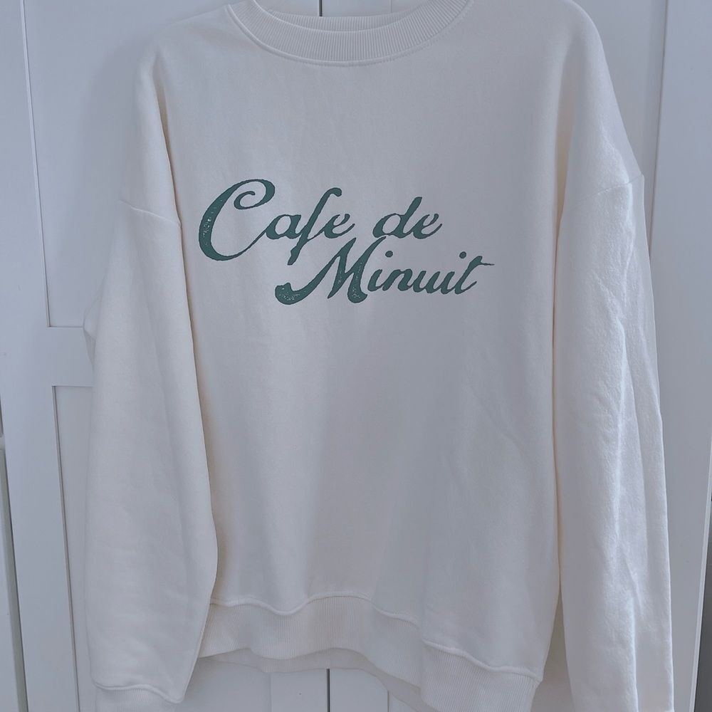 PrettyLittleThing Crewneck Classic Cream Sweatshirt Top with French Script - Picture 3 of 5